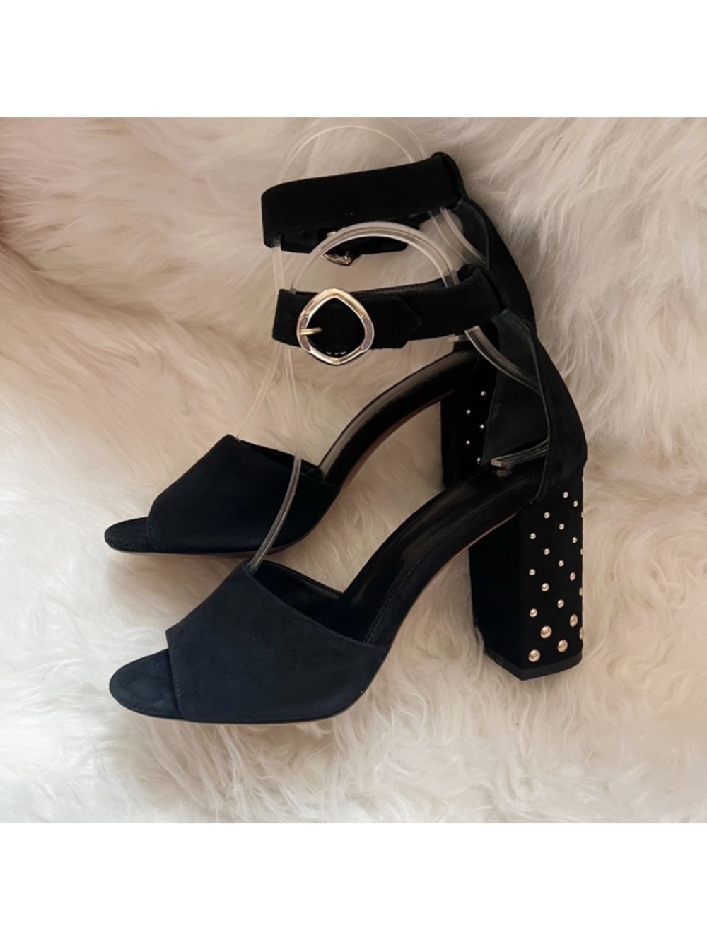 New! MAJE Paris Studded Embellished Block Square Heel Suede Sandals - Picture 7 of 11